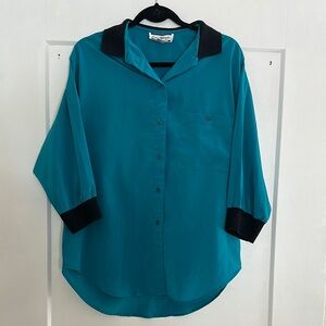 Dana Alexander Teal Button-Up Women's Top